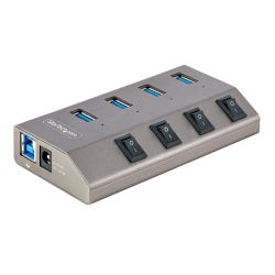 StarTech.com 4-Port Self-Powered USB-C Hub met Individuele On/Off Schakelaars, USB 3.0 5Gbps Expansion Hub met Power Supply, Des