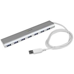 StarTech.com 7 Poorts compacte aluminium USB 3.0 hub met geintegreerde kabel - 5Gbps - zilver